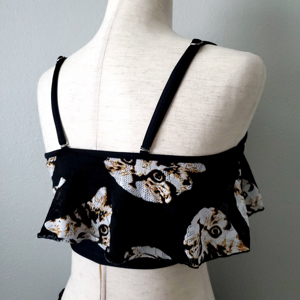 Esowell Cat Print Swim Top, Black & Brown, Size Medium - Picture 14 of 16